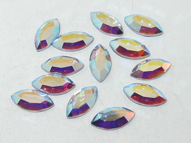 12 pcs. 8x4mm NAVETTE CRYSTAL AB FLATBACK PRECIOSA Rhinestones